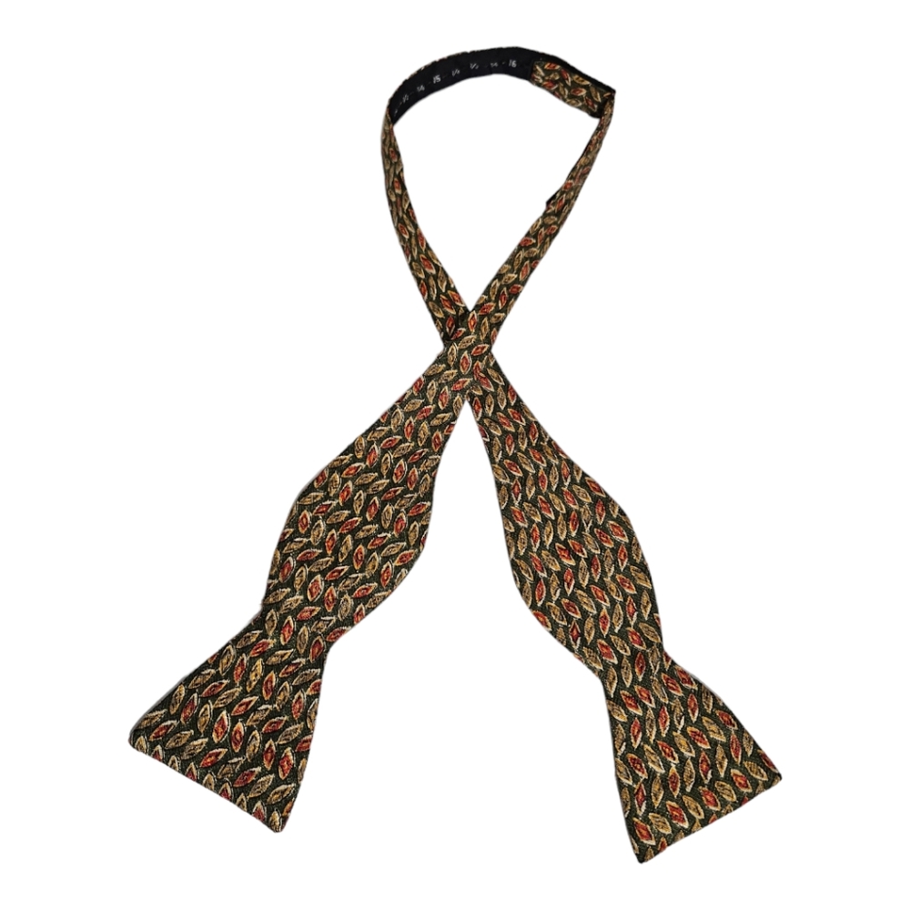 PAUL STUART Green Art LUXURY Self Bow Tie HANDMADE CANADA